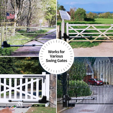 Solar Powered Single Swing Gate Opener For Medium Duty Gates Up To 18 Feet With AC Power, Solar Panel Kit, And Remote Control