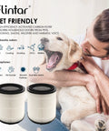 Man hugging dog with Replacement Filter For SilverOnyx 5 Speed Air Purifier KJ150F C02 3 In 1 H13 Filtration units visible