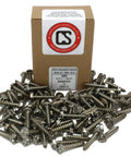 100 Piece Knockout Stainless Steel Sheet Metal Screws With A Hex Washer Head And Easy Turn Slot Drive for Wood Plastic and Fiberglass on display.