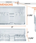 Foolproof Sliding Door And Window Locks Two Pack dimensions showing 3" width, 2 1/16" height for toddler and pet safety.