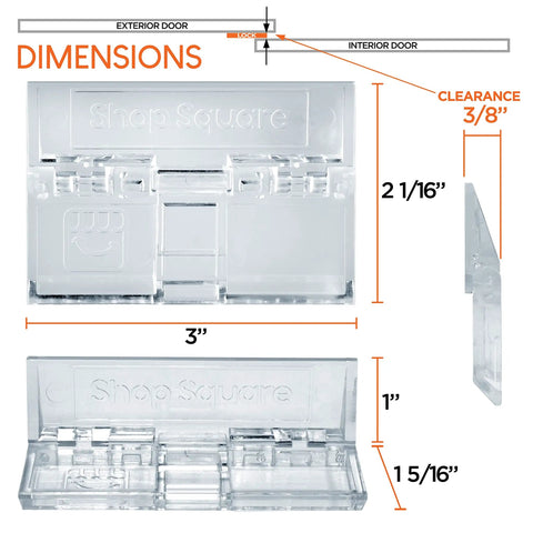 Foolproof Sliding Door And Window Locks Two Pack dimensions showing 3" width, 2 1/16" height for toddler and pet safety.
