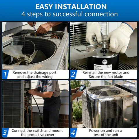 Easy installation steps for Solid Condenser Fan Motor 1/6 Horsepower 208 To 230 Volt 1075 Rpm for AC units.
