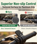 Heavy Duty Universal Motorcycle Throttle Grip Pair With Thumb Accelerator And Dead Nuts Secure Non Slip Housing showcasing textured grip comparison.