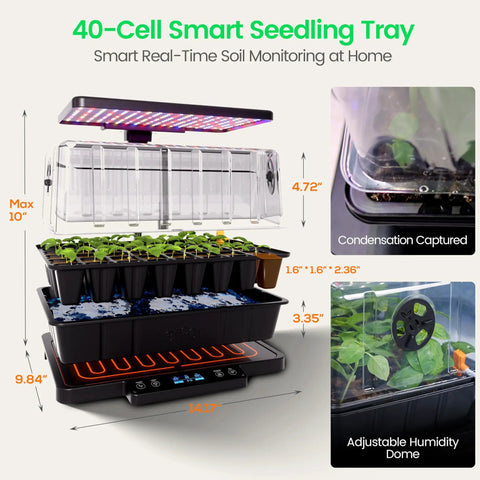 All In One Indoor Seed Starting Kit With Humidity Dome Waterproof Seedling Mat 24W Full Spectrum LED Grow Light Smart Base