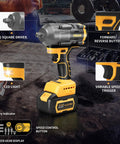 Half Inch Cordless Impact Wrench With Brushless Motor 1200 Nm Torque 900 ft lb Battery Compatible 20V LED Work Light