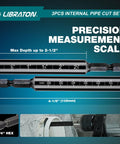 Front view of Libraton 3-piece internal PVC pipe cutter set with measurement scales and deburring tool.