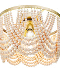 Boho Wood Beaded Chandelier Light Fixture In Gold And Oak Finish Semi Flush Mount Ceiling Light For Nursery Kids Room