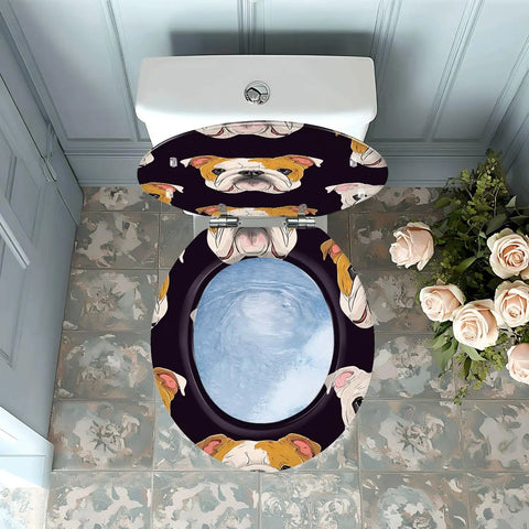 Toilet Seat Round Resin for Bathroom featuring bulldog design, fits standard sizes, stylish for various toilet models.
