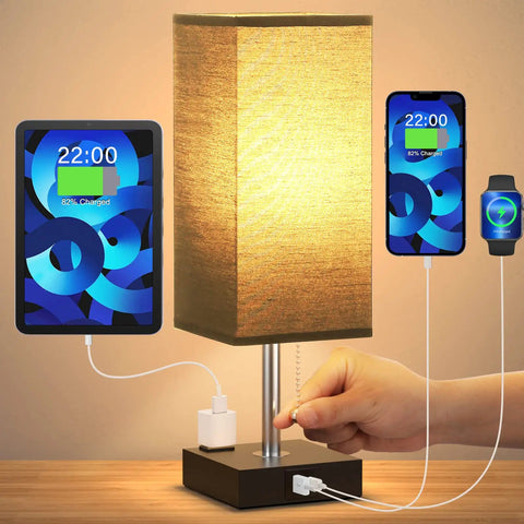 Bedside Lamp With USB C And USB A Ports And AC Outlet Compact Nightstand Table Lamp For Bedroom Or Desk Black Finish Charge Three Devices At Once Everyday Use For Any Nightstand Or Desk Setup
