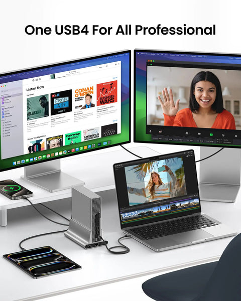 Lightning Fast USB4 Thunderbolt 4 Cable 2.6Ft USB C Data Cable 40Gbps 240W Power Delivery Plug And Play No Driver Needed High Speed Transfer For Laptops And Docks connected to laptop, dock, and dual monitors