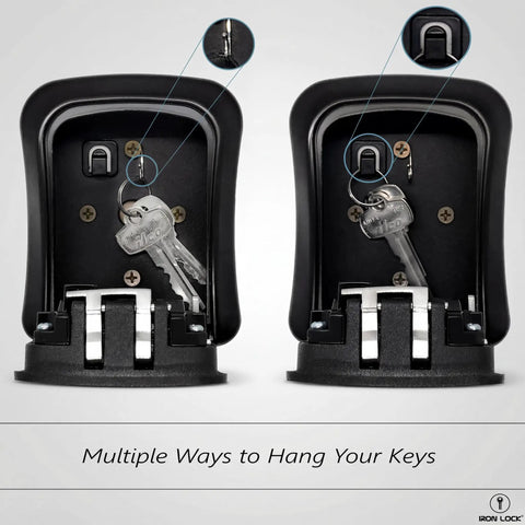 Internal view of Heavy-Duty Key Lock Box Wall Mount with 4-Digit Combination showing key hanging securely inside.