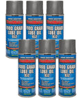 Food Grade Lube Oil 6 Pack for Food Processing Equipment, cans arranged in two rows, with blue labels and gray caps.