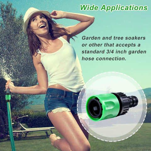 Woman using garden hose with Sixteen Piece Garden Hose Quick Connectors Kit With Three Quarter Inch Plastic Water Hose Fittings