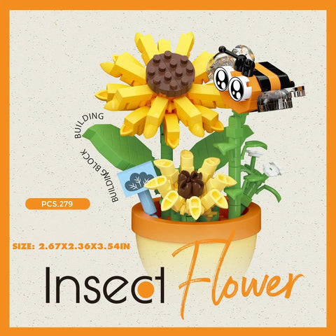 Sunflower Bee Mini Flower Bonsai Building Toy Set For DIY Nature Garden Decor With Colorful Blossoms Bees Dragonflies And Butterflies Creative Blocks Play Kit For Kids And Hobbyists To Build A Serene Mini Landscape, 279 pcs, 2.67x2.36x3.54 in