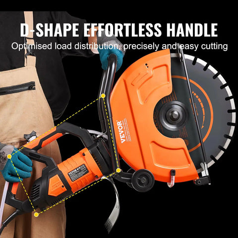 D-shape handle of Heavy Duty Electric Concrete Saw With 16 Inch Circular Blade And A 3200 Watt Motor for easy cutting.