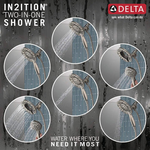 6 views of 4-Setting In2ition 2-In-1 Dual Shower Head With Handheld Spray, Brushed Nickel Detachable Head, 1.75 GPM Flow