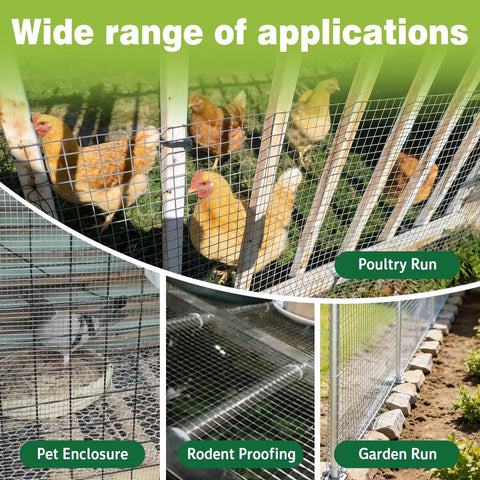 Heavy Duty 16 Inch By 50 Foot Hardware Cloth Welded Wire Mesh With Half Inch Openings Hot Dipped Galvanized For Chicken Coops And Garden Fencing Beefy Outdoor Mesh used in poultry run, pet enclosure, and garden.