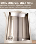 Interior view of Electric Gooseneck Kettle With Precision Temperature Control 1200W Fast Boil 0.8L Stainless Steel BPA Free Ideal For Pour Over Coffee And Tea Adjustable 104 To 212 Fahrenheit Keeps Your Brew At The Right Temp