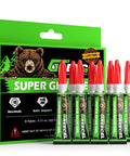 Heavy Duty Super Glue Gel That Nails Every Connection On Plastic Shoes Ceramic And Wood With Zero Dripping Formula And Lightning Quick Curing Times Making Crystal Clear Water Resistant Seals You Can Trust Every Single Time With A Leak Proof 8 Pack in a retail packaging with bear graphic.