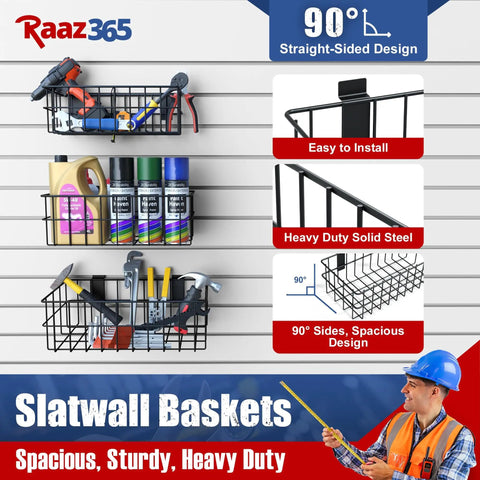 25 Piece Slat Wall Storage Kit With 3 Baskets And 22 Hooks Heavy Duty Slat Wall Accessories for organizing tools and supplies
