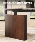 Get The Legit Badass Solid Wood Executive Standing Desk Featuring Sculpted Fluted H Frame Adjustable Height Mid Century Office Table In Rich Walnut For Your Setup, showcasing elegant fluted detail.