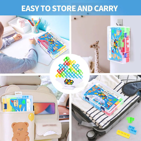 48 Piece Stack Up Tower Game For Adults And Kids Chill Family Game Night Balance Building Blocks in portable carrying case.