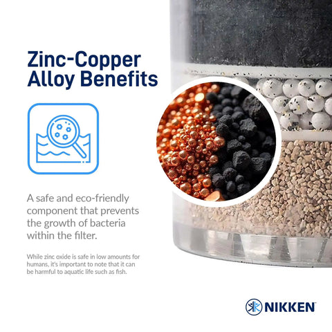 Zinc-copper alloy benefits in PiMag Aqua Pour Filter Cartridge No Fuss Replacement With Copper Particles, Activated Carbon.