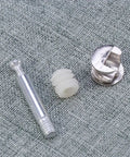 24 Sets Cam Lock Dowel Connectors For Furniture Iron And Nylon Material with threaded fastener components on fabric surface