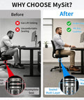Before and after image showcasing the benefits of Swap Out The Saggy Stem On Office Chairs Using This Heavy Duty Class Four Gas Cylinder With A Two Point Two Inch Stroke For Tough As Nails Height Adjustments And Glides Smooth Daily.