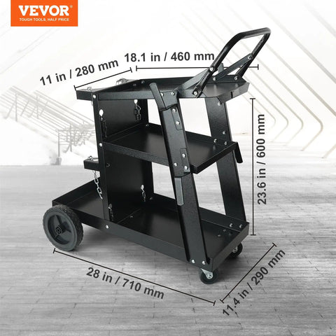 Heavy Duty 3 Tier Welding Cart With 360 Degree Swivel Wheels, Tank Storage And Safety Chains, Rolling Cart For MIG TIG ARC