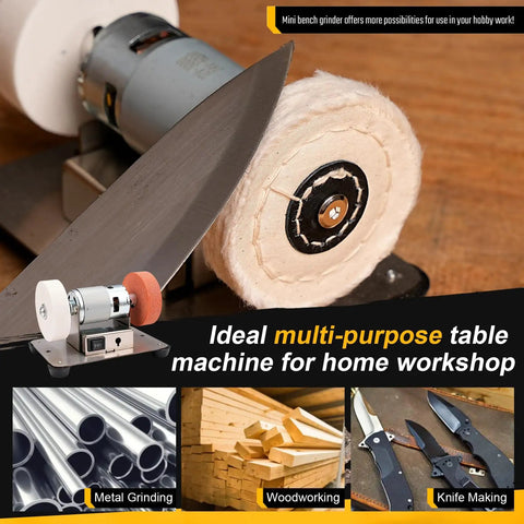 Three-Wheel Mini Bench Grinder With Versatile Wheels For Metal, Wood, Knife Making, Jewelry Buffing And Stone Work