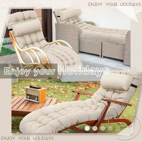 Outdoor Chaise Lounge Cushion Set 66 By 21 By 4 Inch Waterproof And Fade Resistant For Patio And Poolside in use, beige