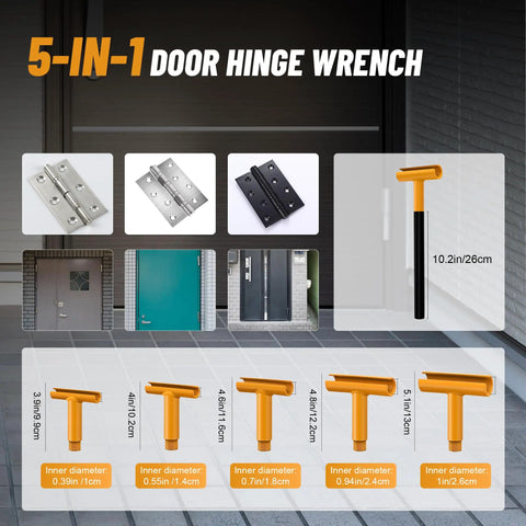 Upgraded Hinge Gap Adjusting Wrench For Residential And Commercial Doors with 5 size options, yellow finish
