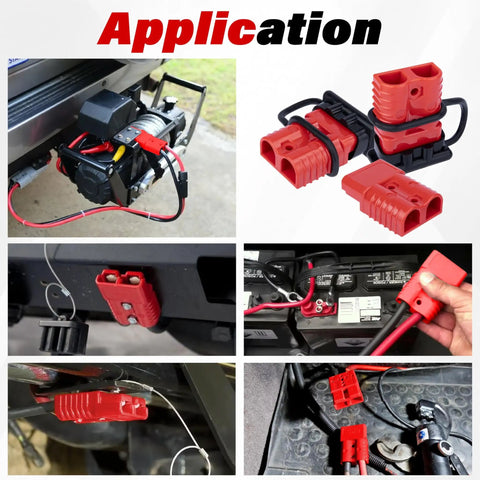 4 Pack 50 Amp Battery Quick Connect Disconnect Plug Kit For Anderson Style Connectors red kit in use with car engines and winches.