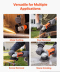 Badass Hustle Ready 4.5 Inch Angle Grinder 1400W High Amp Electric Motor in action for metal cutting and rust removal.