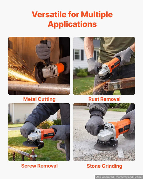 Badass Hustle Ready 4.5 Inch Angle Grinder 1400W High Amp Electric Motor in action for metal cutting and rust removal.