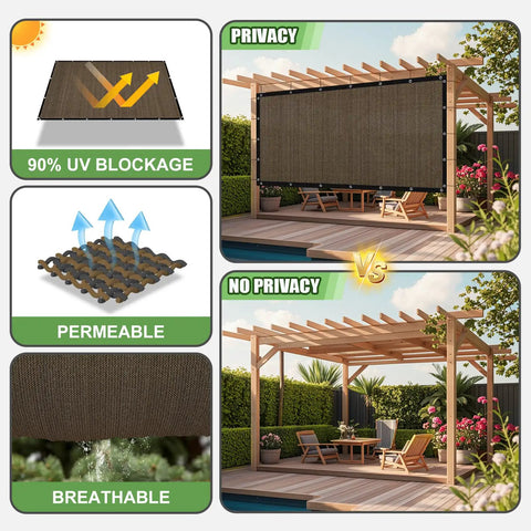 Mocha 6 Ft By 12 Ft Sun Shade Cloth for Pergola and Patio, 90 Percent UV Block, Privacy Screen with Grommets, outdoor setup