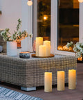 Waterproof Outdoor Flameless Pillar Candles 10x5 Inch Battery Operated LED With Remote And Timer Flickering Ivory White Pillar Candles for patio