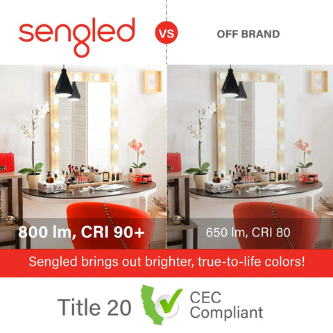 Comparison of Sengled vs Off Brand lighting with Alexa Ready A19 Dimmable LED Bulbs 5000K Daylight 60W Equivalent 800 Lumens High CRI
