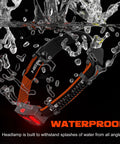 Two Pack Rechargeable Headlamp With 1000 Lumens And 230 Degree Wide Beam Red Taillight submerged in water showing waterproof feature