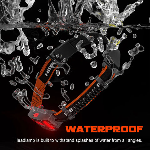 Two Pack Rechargeable Headlamp With 1000 Lumens And 230 Degree Wide Beam Red Taillight submerged in water showing waterproof feature