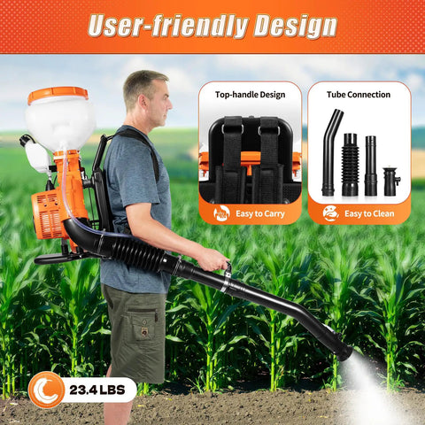 Man using Three In One Backpack Sprayer For Garden And Agriculture Gasoline Powered Mist Duster Blower With 14L Tank 7500 RPM