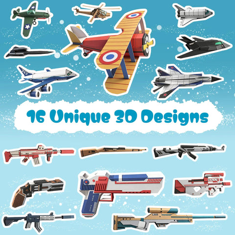 Two Themes In One 3D Paper Building Models Kit For Kids Ages 8 To 12 With 16 Pre Cut Easy To Assemble Aircraft And Weapon Projects