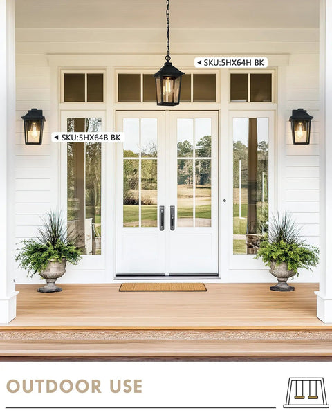 Outdoor Pendant Light For Porch And Patio Farmhouse Exterior Hanging Lantern With Adjustable Chain Matte Black Finish And Seeded Glass Weatherproof ETL Listed For Wet Locations Durable Rust Resistant Exterior Lighting
