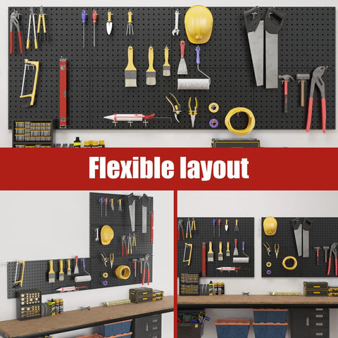 Beefy Heavy Duty Steel Pegboard Panels Set Of 8 With 50 Hooks Each 16 By 12 Inch Wall Organizer For Garage And Workshop