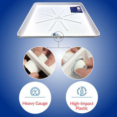 Pro Washing Machine Pan For Floor Protection With 1 Inch Drain Fitting Included Drilled Drain Pan For Washer And Dryer White