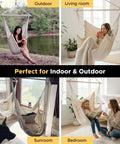 XXL Hammock Chair For Big Folks With Generous 70.9 By 47.2 Inches, 500 Lb Capacity, Heavy Duty Steel Spreader Bar, Extra Roomy Indoor Outdoor Swing Chair For Patio Bedroom And Yard shown installed in different settings