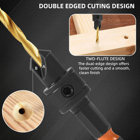Close-up of YQANDL 12‑pc HSS adjustable countersunk drill bits with magnetic extension and storage box