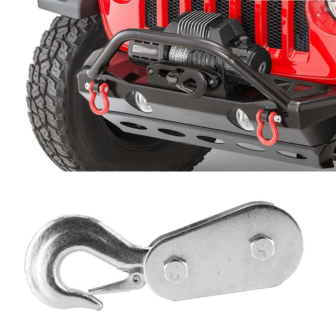 UTV Plow Pulley Kit With Winch Pulley And Hook For Plow 2 Ton Snatch Block Wire Rope Lifting Pulley With Hook For UTV ATV Quad Bike Motocross Snow Plow Accessory, metal hook close-up