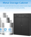 Heavy Duty Metal Storage Cabinet With Doors And Shelves, 36 Inch Tall Locking Cabinet With Two Drawers, Built Tough Reinforced Steel For Garage, Workshop, Office Or Home Use, Black next to steel durability features.